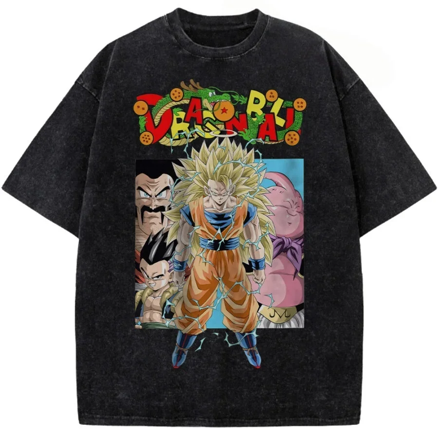 Camiseta Unisex Extra Grande con Estampado de Dragon Ball Super Saiyan 3 Goku Buu Saga, de Algodón, Corte Holgado Informal, con Gráficos de Anime, para Hombre y Mujer