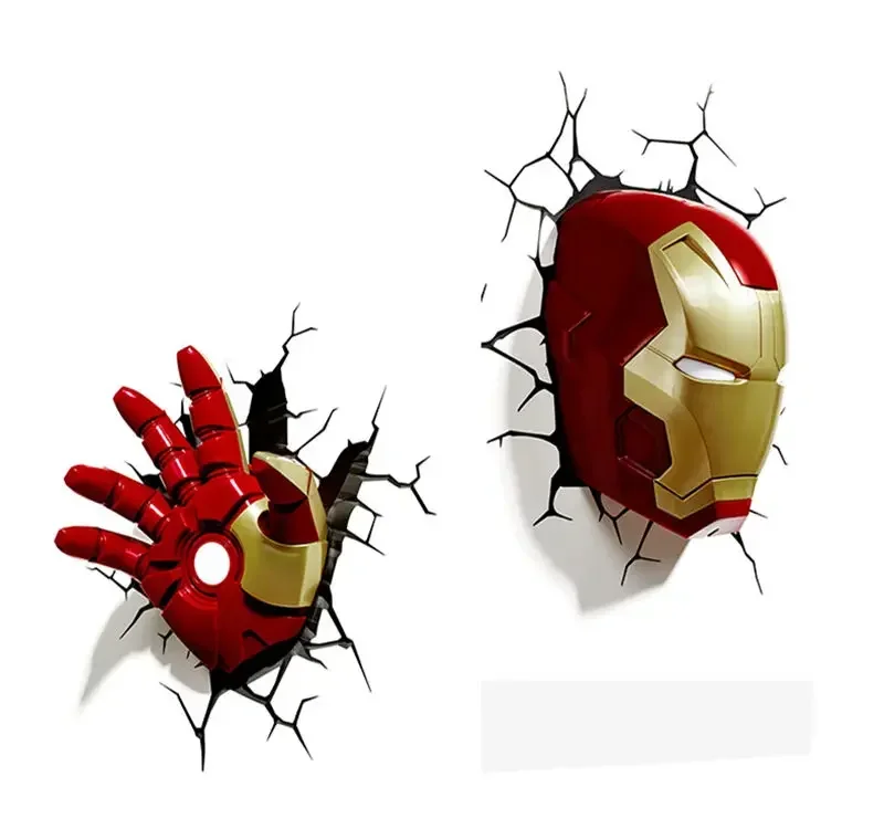 Creative superhero Ironman Iron man Helmet Glove model 3D Wall Lamp Unique LED light Glove lamp Home room decorations kids gift