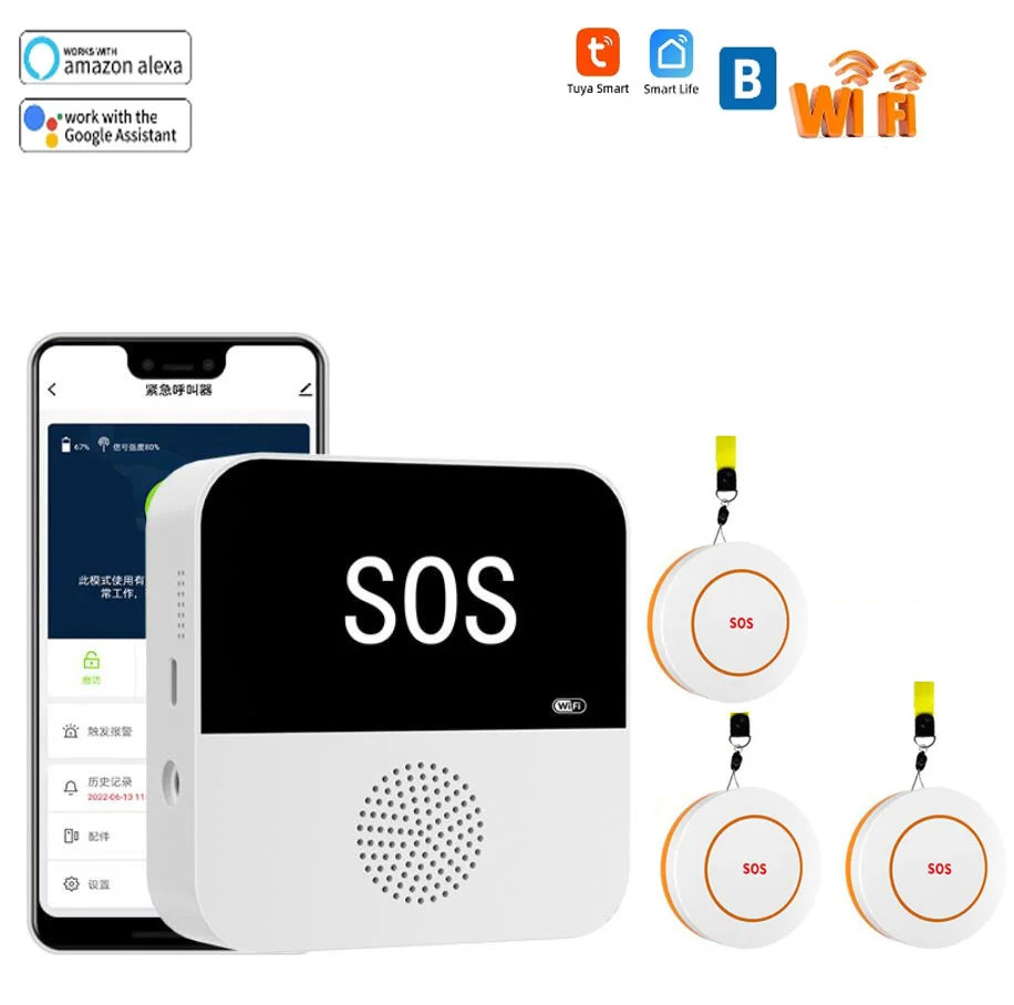 Imagem -05 - Tuya Kit Botão de Pânico wi fi Inteligente Idosos Idosos Cuidados Alarme Sos Compatível com Alexa Google App Casa sem Fio