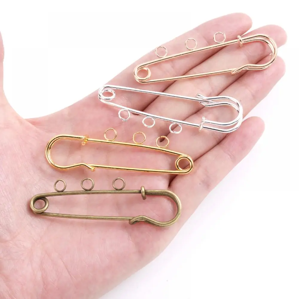 50/55/60mm 5Pcs Safety Pins Brooch 3 Rings Jewelry Pin Blank Base Brooch Pins for Jewelry Making Findings Supplies