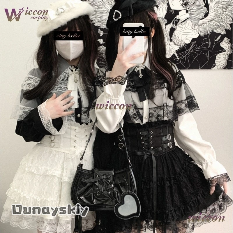 

Amanda Cos@Японская оригинальная мини-юбка в стиле Лолиты с кружевом и рюшами по краям, завязанным бантом и высокой талией, весна-лето, новая тонкая талия, милая девушка Y2k