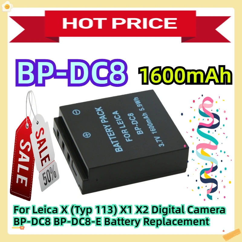 

1600mAh BP-DC8 For Leica X (Typ 113) X1 X2 Digital Camera BP-DC8 BP-DC8-E Battery Replacement