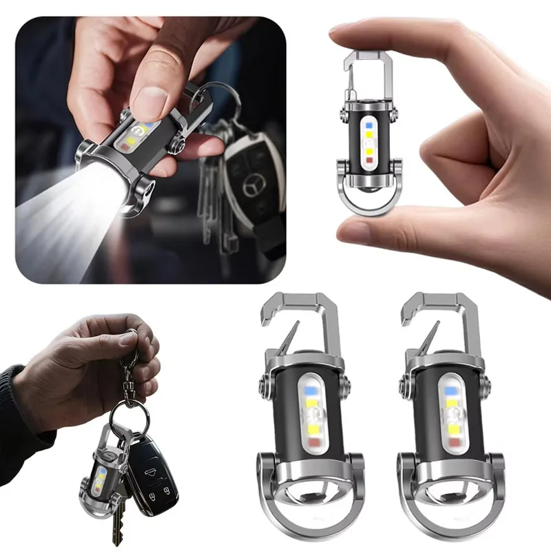 1-10PCS Rechargeable Mini Keychain Light Carabiner Small Pocket Flashlight for Outdoor Hiking Emergency Key Ring