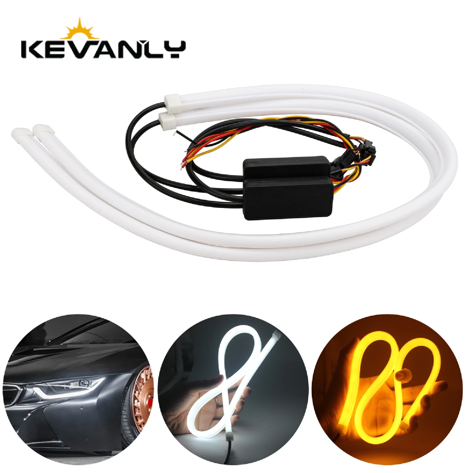 2PCS DRL Car Flexible LED Daytime Running Lights Turn Signal Lamp Tube Strip Headlight Waterproof 30cm 45cm 60cm White Yellow