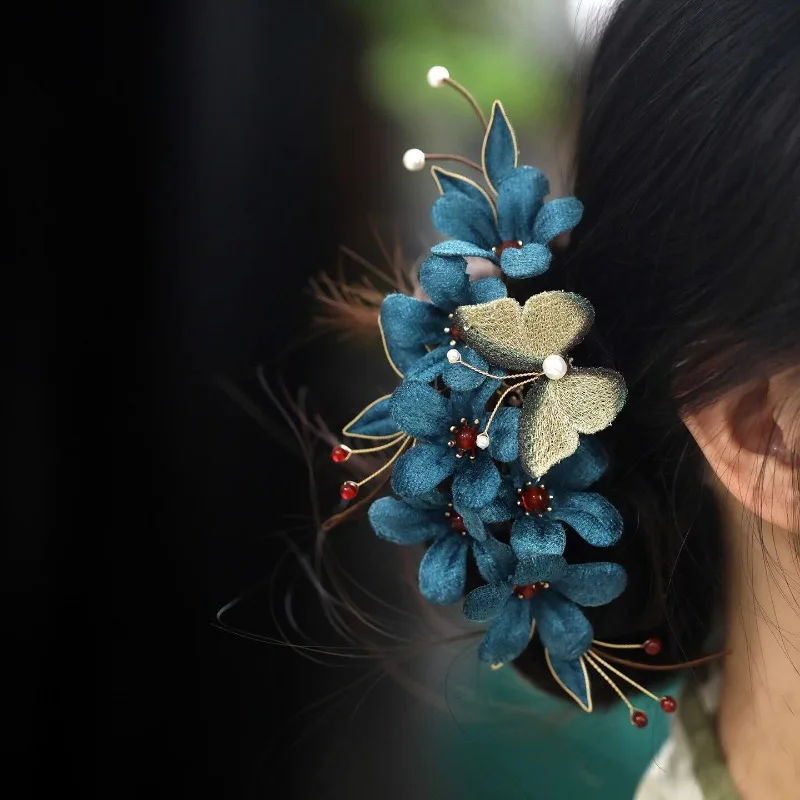 Ancient style disc hair Tang style headgear hairpin side Hanfu back head Song style edge clip fairy fairy butterfly classical he