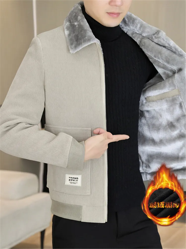 

Men's Thiened Fce Lined Slim Fit Woolen Jaet Autumn Winter Faion Busin Casual Gold Mink Velvet Jaet Youth Sli...