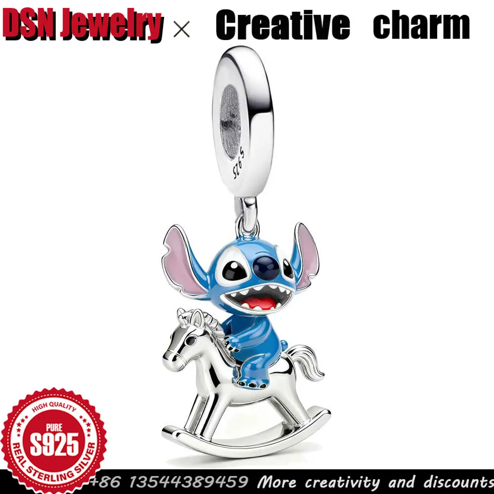 

Серебряный шарм Disney 925, стежка, катание на деревянной лошади, индивидуальные бусины для браслета, детские игровые очаровательные роскошные рождественские украшения
