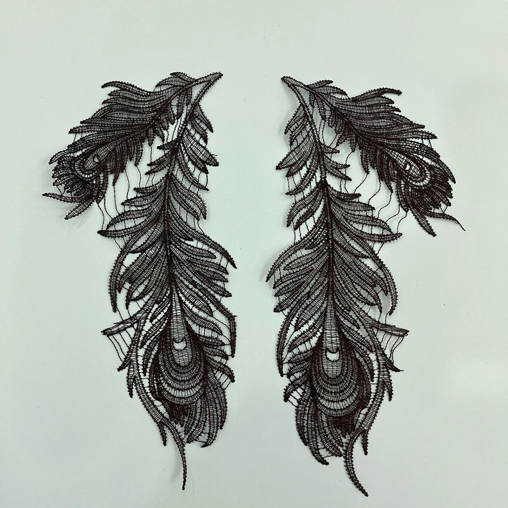 1 Pair Embroidery White Black Feather Patch For Wedding Headwear DIY Craft Accessories