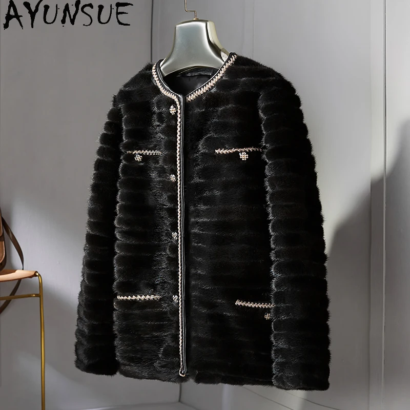 AYUNSUE Cappotto di pelliccia di visone Donna Cappotti corti per donna Inverno Nero Abbigliamento stile di lusso per donna Pelzmantel Damen di alta qualità