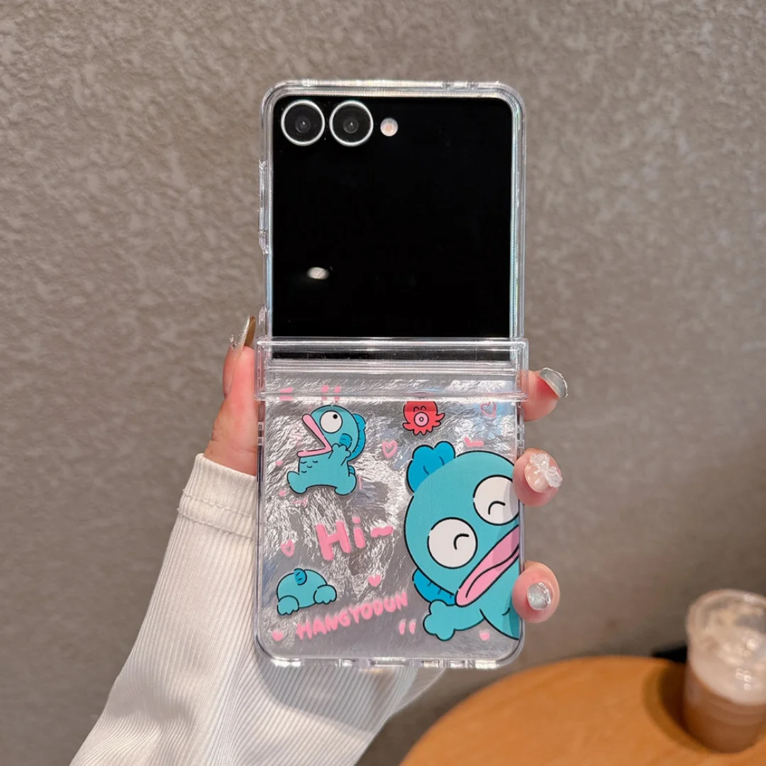 ญี่ปุ่นอะนิเมะHello Kitty Kuromi Melodyเคสโทรศัพท์พับสําหรับSamsung Galaxy Z Flip 5 6 7 FE Feather Texture Dropกรณีทน ﻿