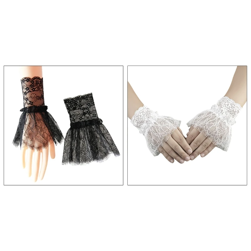 Victorian Lace and Cuffs Set with Short Tassels Costume Lace Collar Fake Sleeve Clothing Accessories for Cosplay Parties