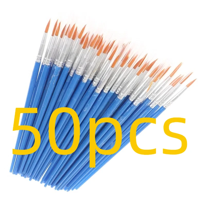 50Pcs Painting Brushes Set Art Round Flat Hair Nylon Hair Paint Brush Pen for Oil Acrylic Watercolor School Art Supplies
