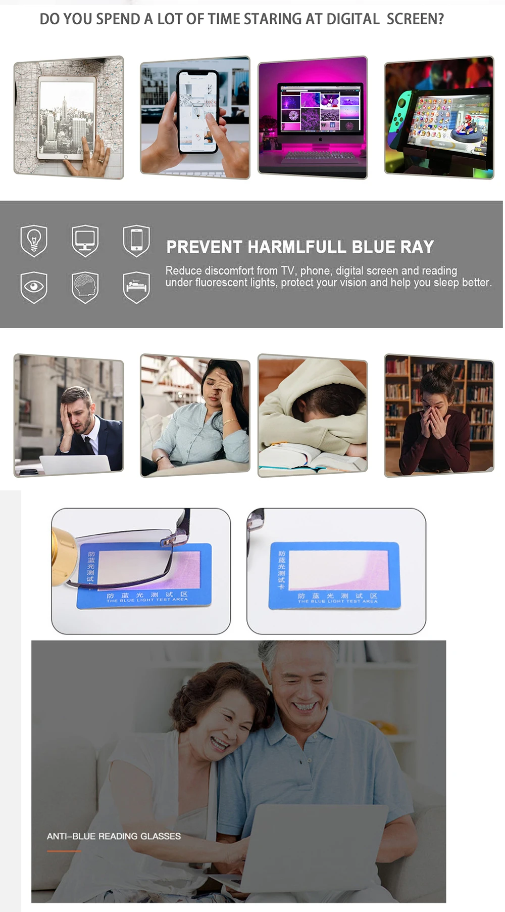 Boncamor Unisex Reading Glasses Retro Rectangular Frame Anti-Blue Light Eyeglasses Optical Computer Gaming Goggles