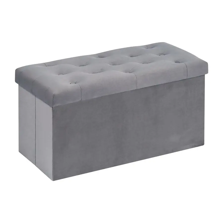 

Folding Storage Ottoman, Long Ottomans Shoes Bench, Velvet Storaeg Chest Footrest Seat 31.5x15.7x15.7 Grey, Large