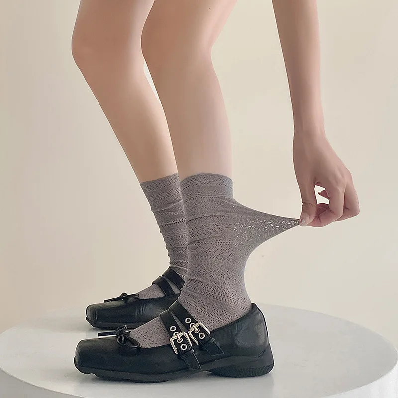 

1 Pairs Mesh Hollowed Out Women Socks Simple Ventilate Sweet Socks Summer Solid Elastic Retro Socks Comfortable Stacked Socks