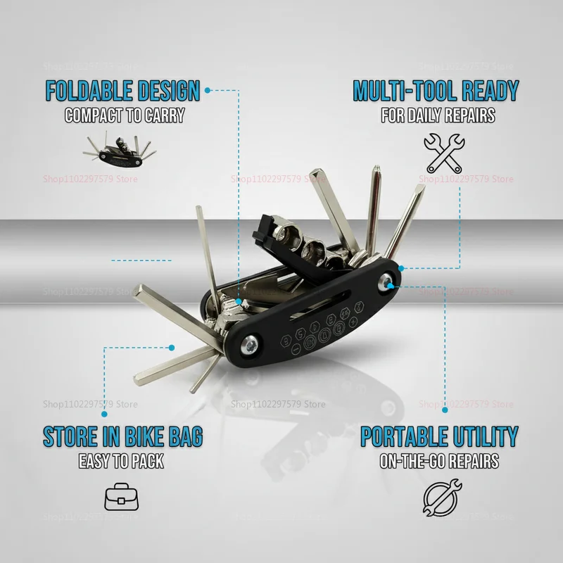 

16 in 1 Mountain Bike Multi Tool Kit Portable Bicycle Repair Socket Wrench Set Cycling Motorcycle Outdoor Gear Essential Kit