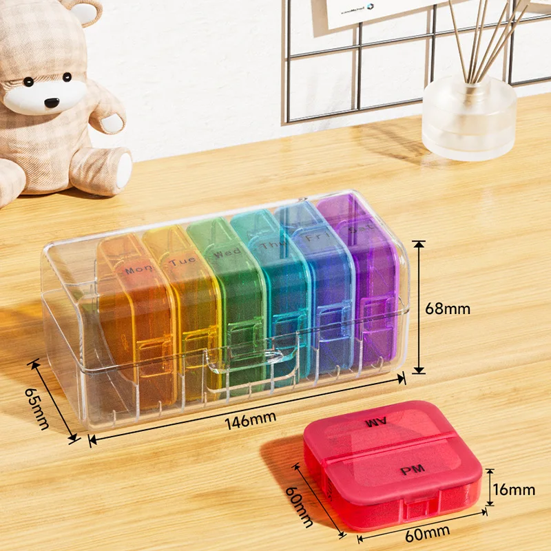 

Квадратная аптечка на семь дней, портативная аптечка пищевого качества из полипропилена, органайзер для таблеток, еженедельно, 7-дневная коробка для таблеток Daily Am Pm
