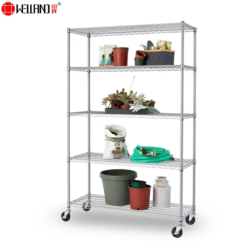 LMM1 can freely adjust the layer spacing, large capacity five-layer planting shelf with universal wheel