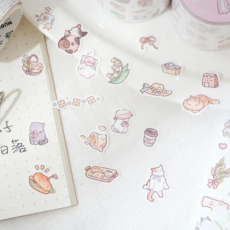 Schattig klein materiaal handboek mobiele telefoon achterkaart collage kitten serie tape washi tape