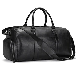 Luufan borsa da viaggio in vera pelle con tasca per scarpe fodera impermeabile nera borsone da palestra borsa a tracolla per bagagli in vera pelle Unisex