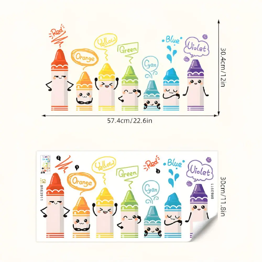 Creative Colorful Crayon Wall Decals Kids Room Kindergarten Wall Art Decoration Self Adhesive PVC Sticker Wall Murals