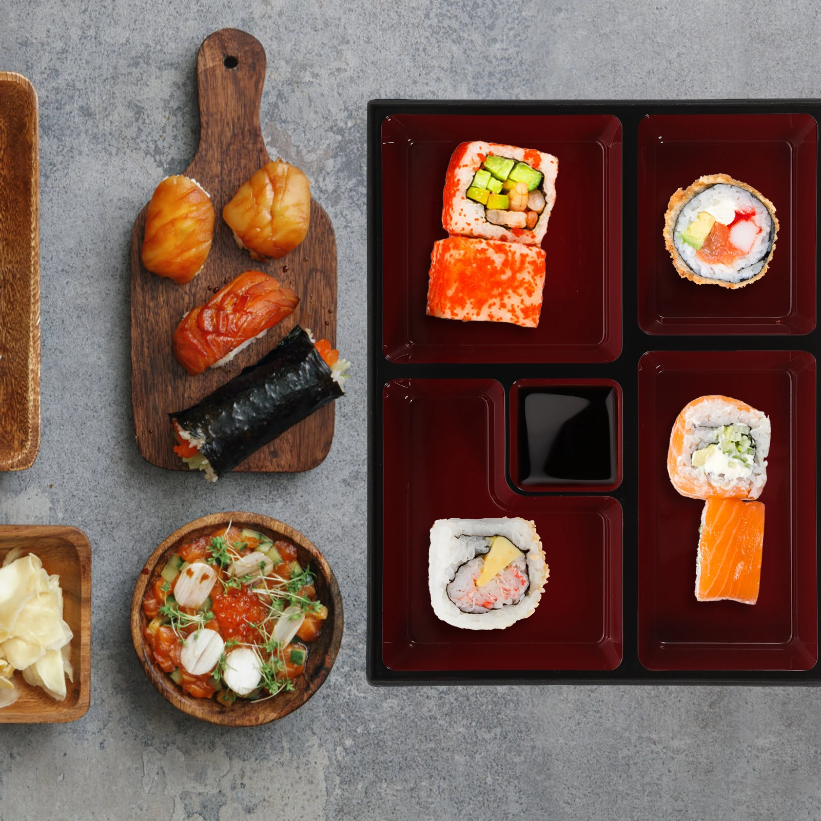 

Lunch Box 5 Compartments Odorless Easy Clean Reusable Black Japanese School Office Travel Bento Containers Plastic