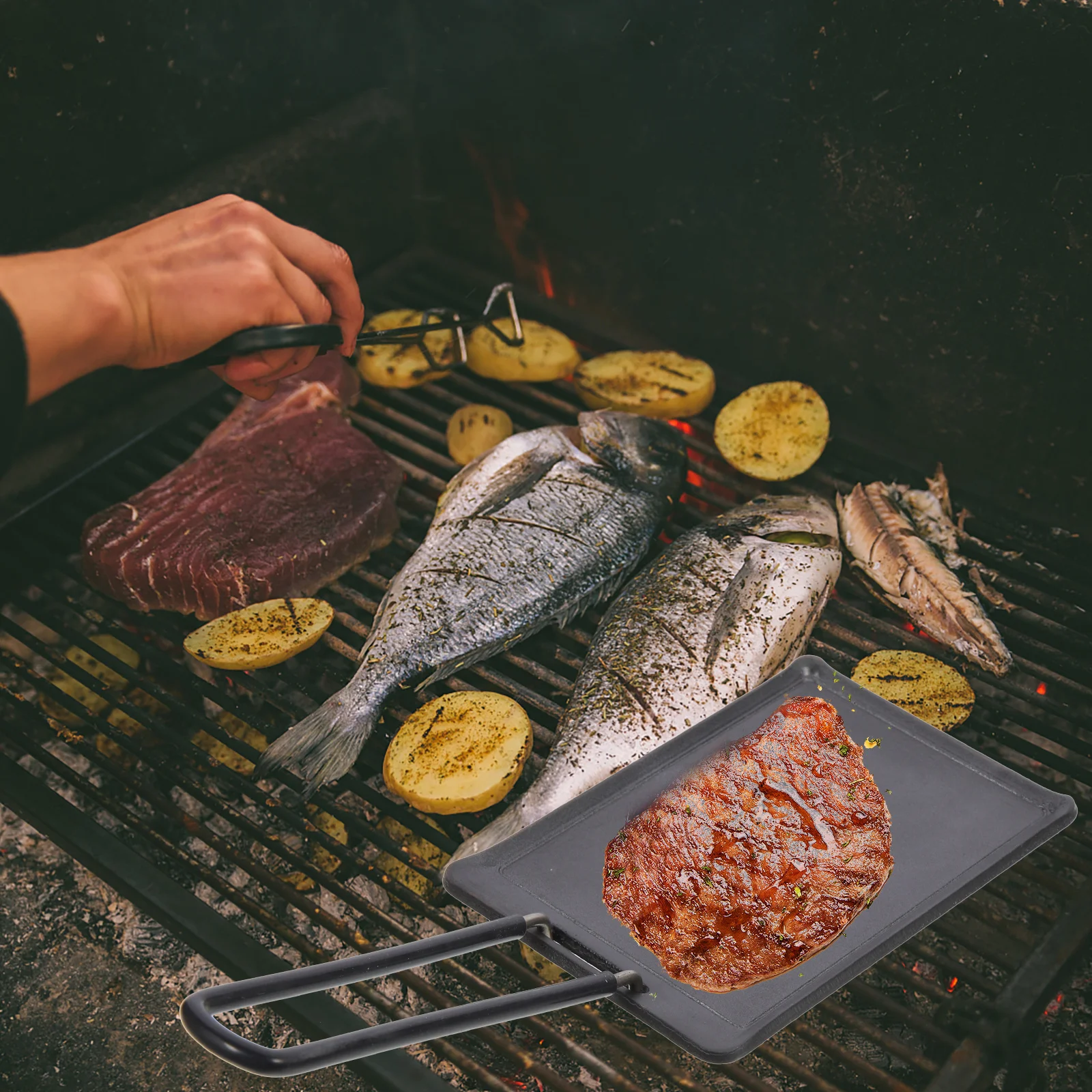 

1Set Mini Grill Pan Nonstick Small Portable Cast Iron Skillet Bbq Frying Pan Even Heating Camping Cookware Grill Pans