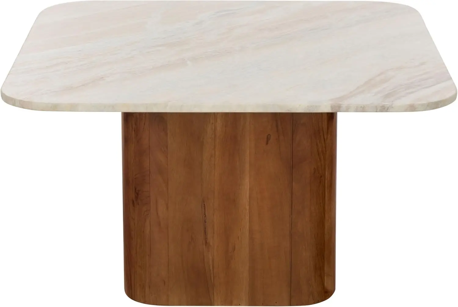 Furniture - Alessio Coffee Table - Brown & White Marble Top with Solid Wood Base, Modern Living Room Accent Table, 31.5