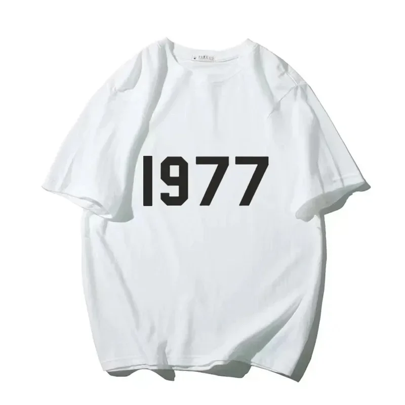 Bedrucktes Baumwollhemd der koreanischen Modemarke – Vintage 1977 – Herren- und Damenmodelle – Streetwear – Kurzarm mit Rundhalsausschnitt