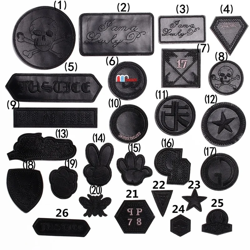 Black Leather Small Badge, Embroidery Patch Stickers, DIY Clothes Decoration, High Quality, Fashion