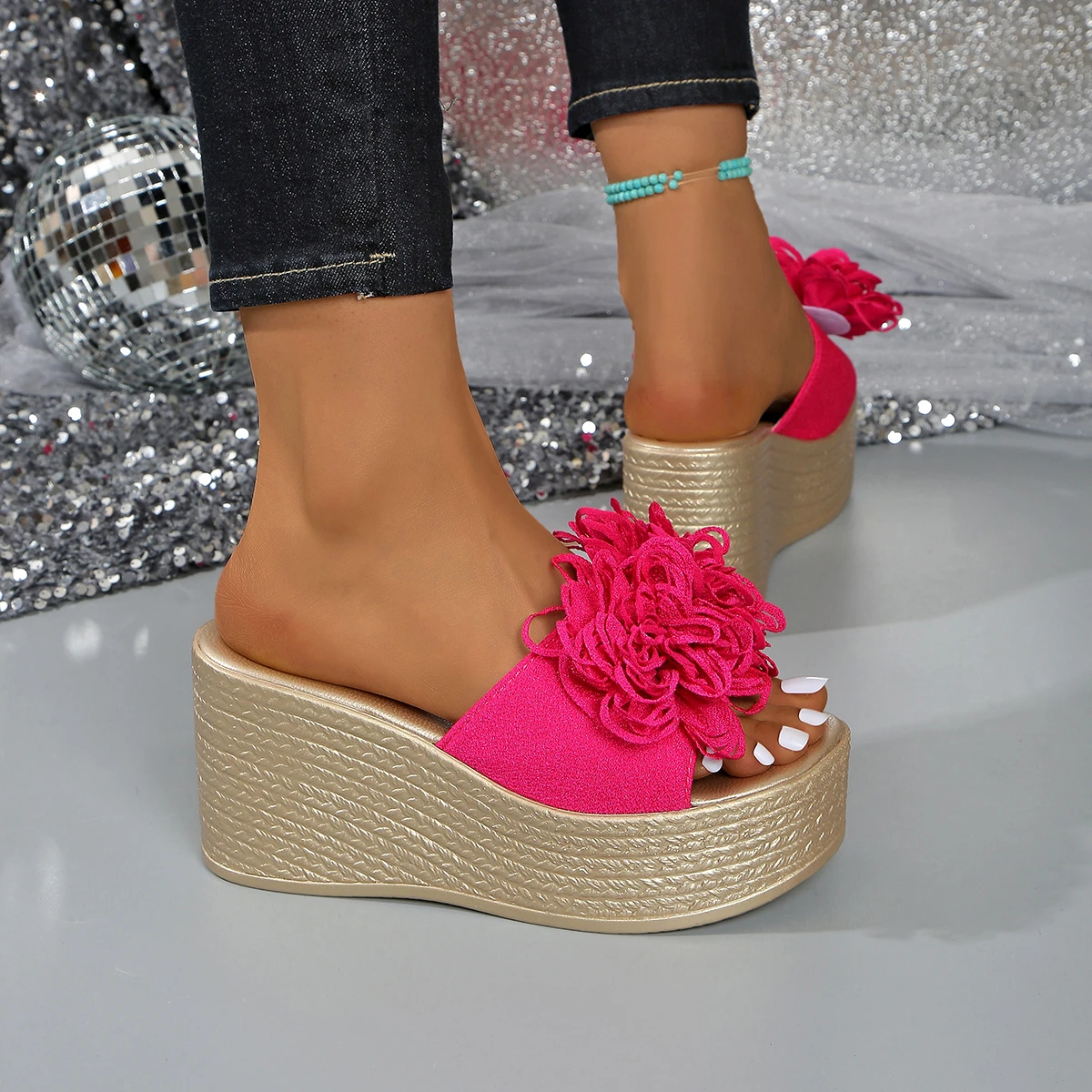 

Women Wedges Sandals 2026 New Summer Women Slip on High-heeled Fashion Woman Shoes Comfortable Flower Outdoor Platform Sandals