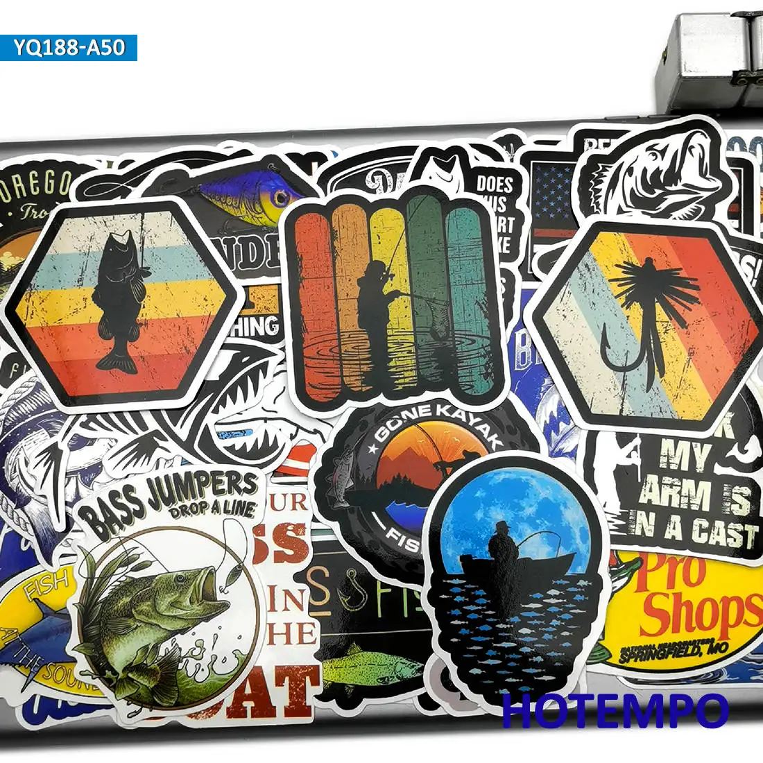 50 Stück, Fisherman Style Decals, Outdoor Angeln gehen, Lustiger Fisch Slogan, Aufkleber-Paket, für Telefon, Fahrrad, Motorrad, Auto, Kühlschrank,