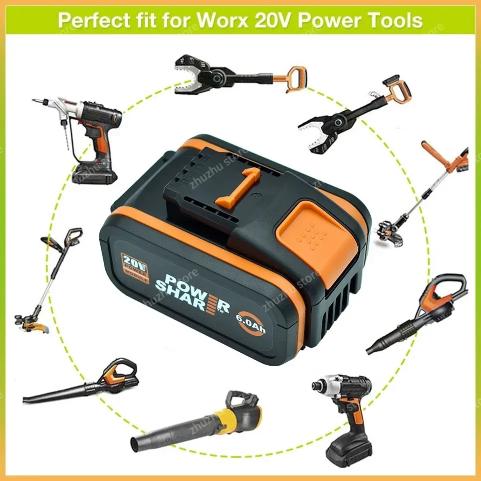 Original Worx 20V 6.0Ah Lithium battery Rechargeable WA3553 WA3553.1 WA3551 WA3570 for All WORX Electric and Garden Tools