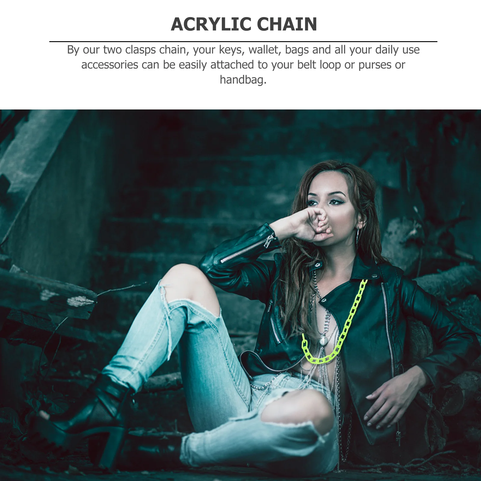 สายคาดเอวอะคริลิคแบบเงาสำหรับกางเกงยีนส์ สไตล์พังก์ ใช้เป็นห่วงใส่กุญแจ กระเป๋าเงิน หรือเป็นเครื่องประดับแบบฮิปฮอป