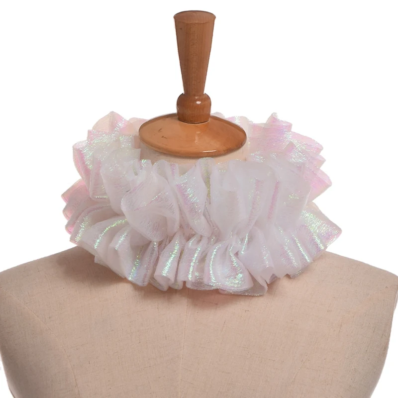 Shiny Collar Victorian Ruffled Gothic Retro Costume White Neck Ruff Adults Stage Party Steampunk Accessory