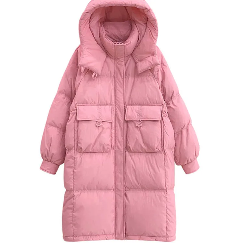 2023 Herfst Winter Capuchon Oversized Donsjack Vrouwen Warme Dikke Witte Eendendons Jas Dames Losse Lange Puffer Parkas Outdears