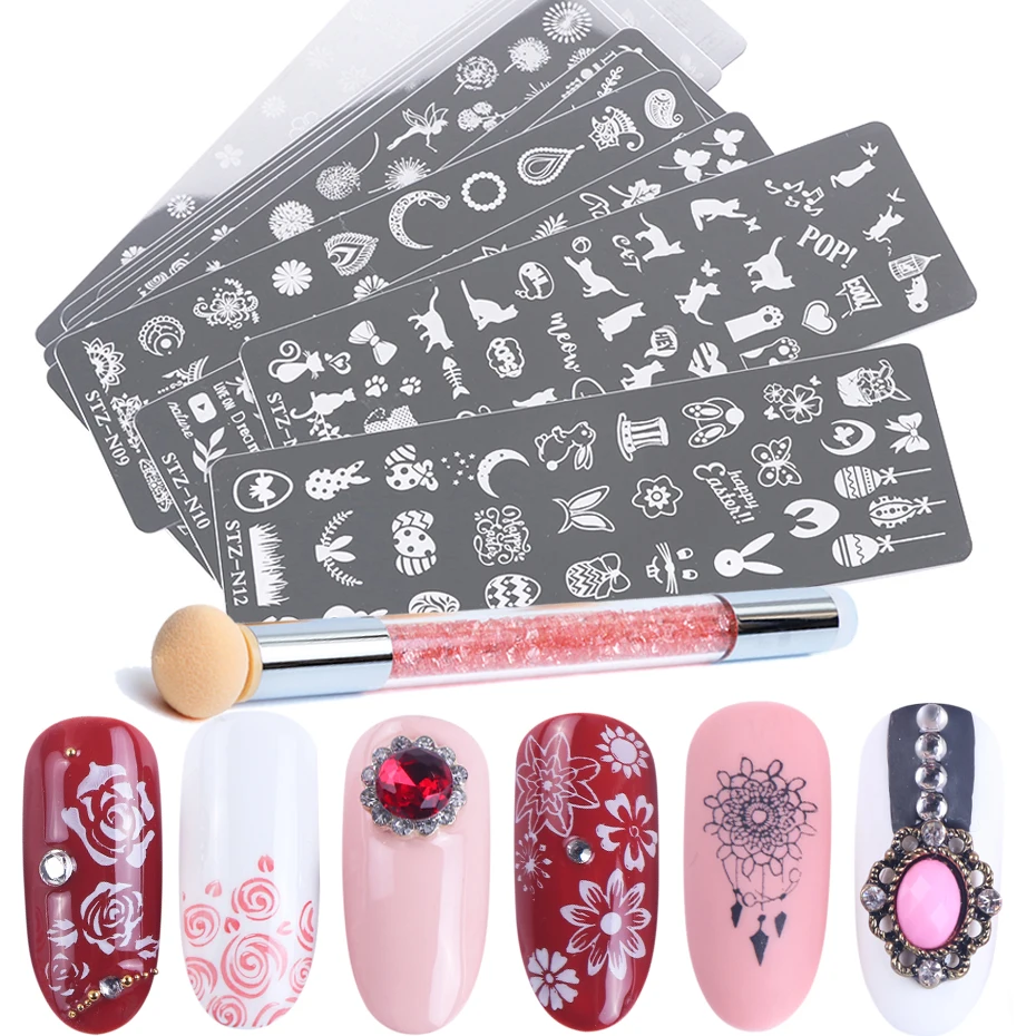 Nail Art Stamping Plate Set Double Sides Stamper Pen Image Stencil For Nail Polish Printing Template Manicure Tool BESTZN01-12-1