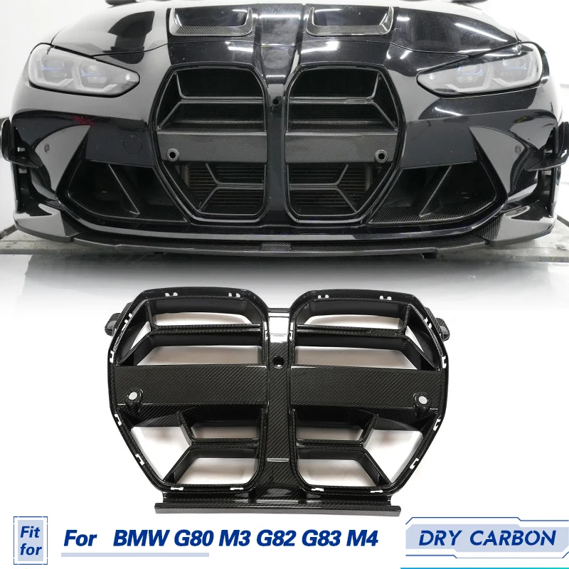 Car Front Bumper Grille Dry Carbon for BMW G80 M3 G82 G83 M4 2021-2023 Racing Front Grill Grills Body Kit Without ACC Radar