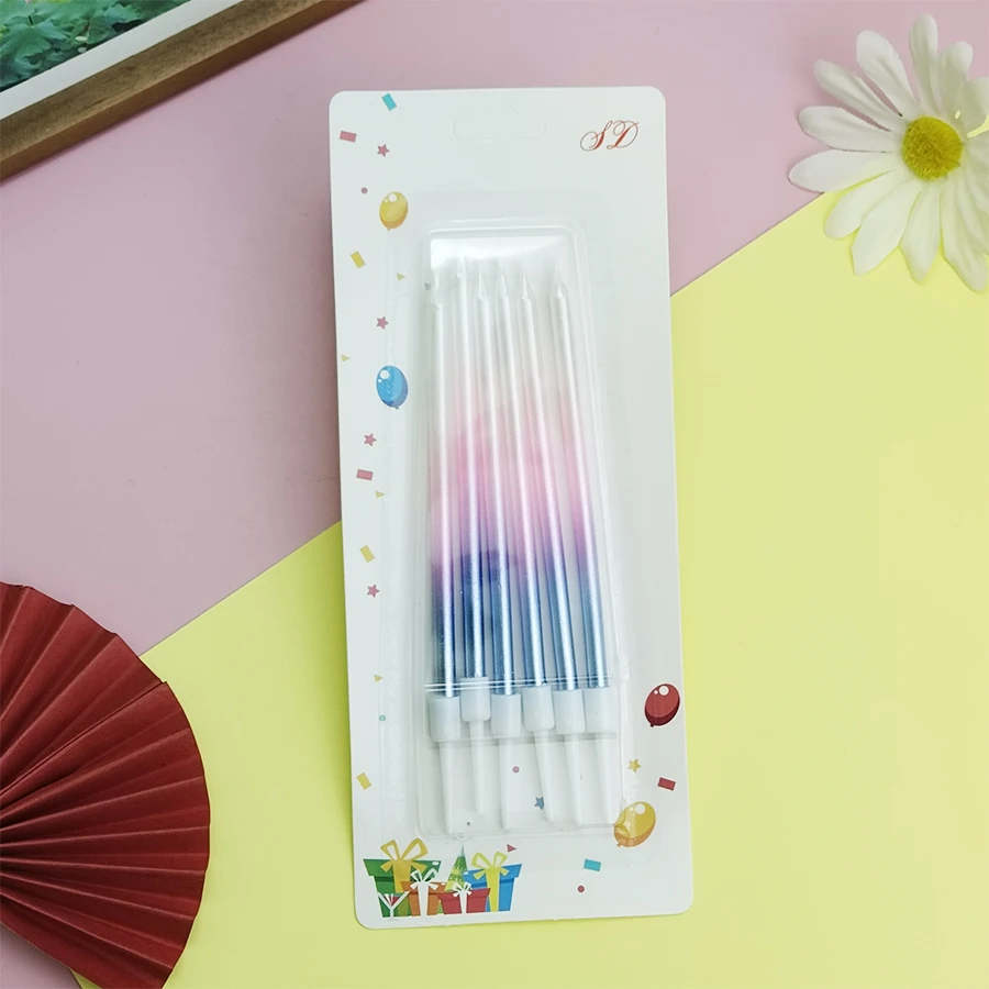 Colorful Gradient Thread Cake Happy Birthday Candle Party Pencil Long Candle Children\'s Princess Festival Event Decoration