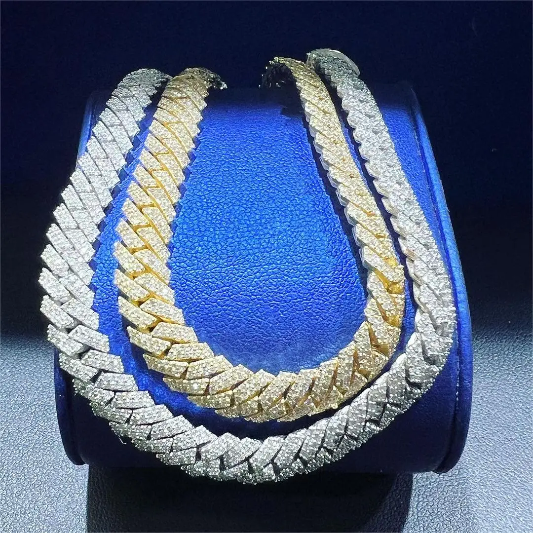 

Hot Selling Hiphop Cuban Chain For Rappers Iced Out 15mm 925 Sterling Silver Vvs Moissanite Cuban Link Chain