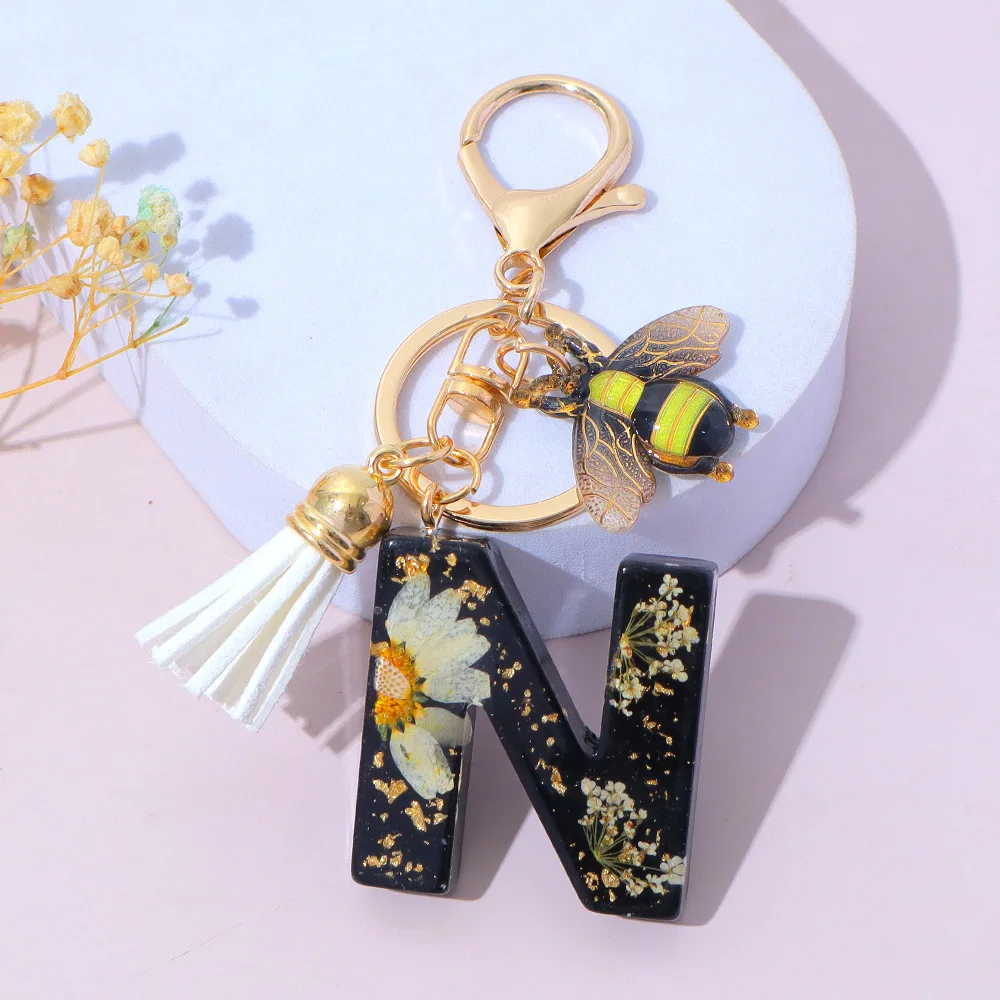 Fashion Bee Daisy Dried Flower Keychains Resin
