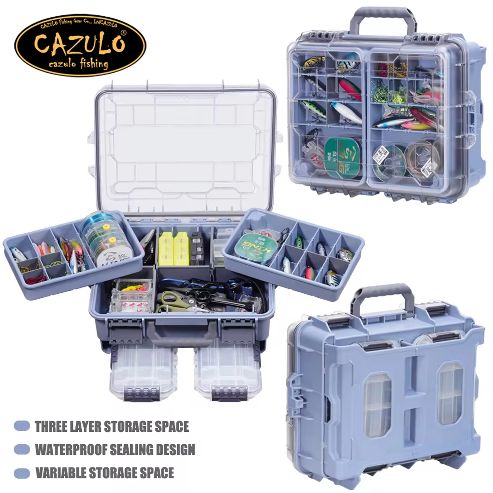 CAZULO Angeln Aufbewahrungsbox Große Kapazität Tragbare multifunktionale wasserdichte Köder Zubehör Outdoor Camping Tackle Box