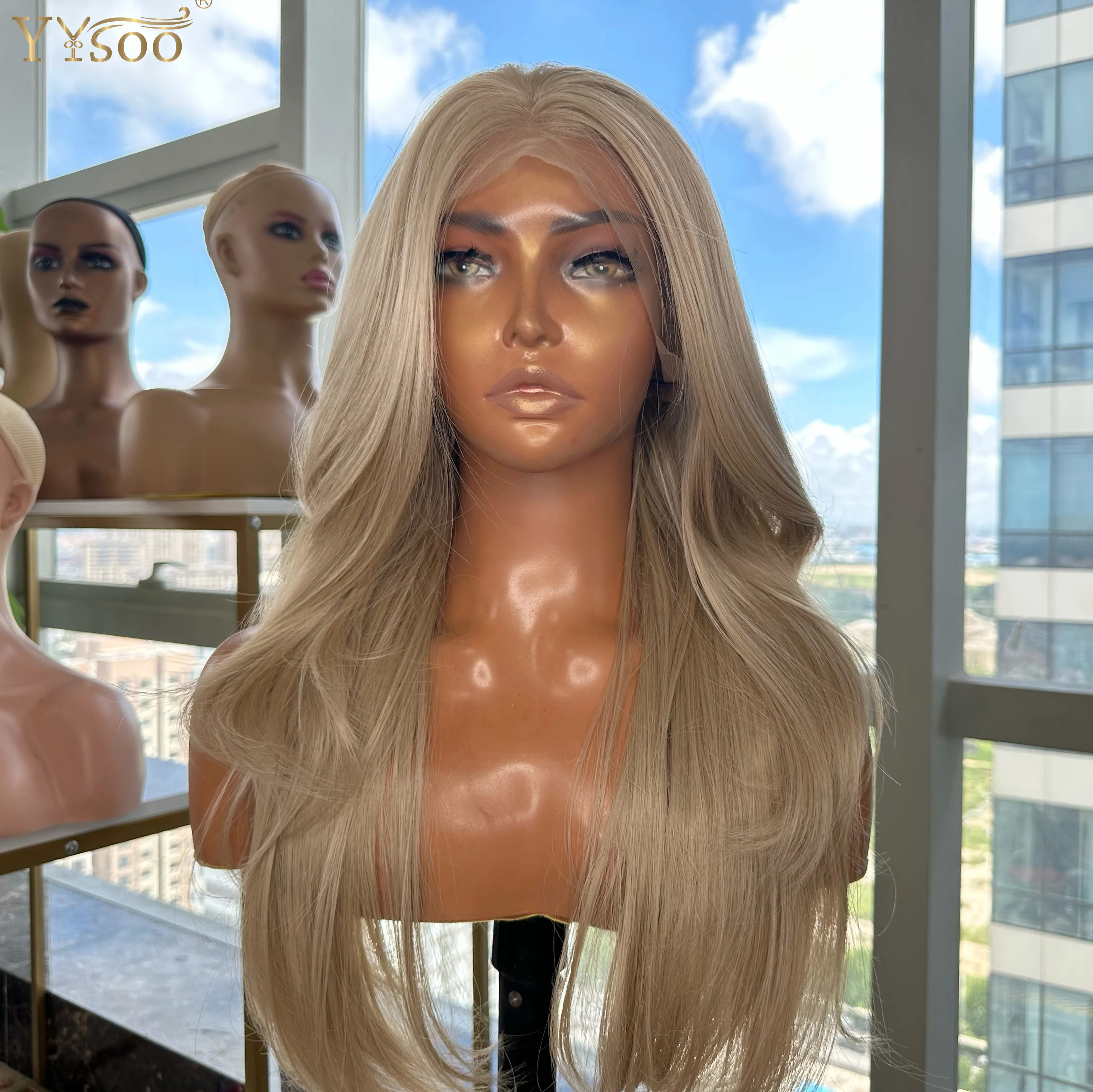 103# Honey Blonde Natural Wavy 13x4 Futura Synthetic Lace Front Wigs For Black Women with Side Bangs Glueless Daily Used Wig