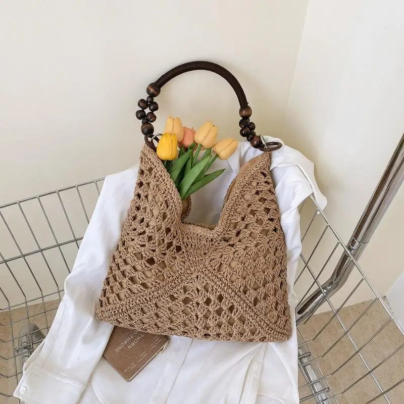 Modische, vielseitige gewebte Tasche, neue Damen-Tragetasche mit großem Fassungsvermögen, Sommer-Strand-Urlaubs-Schultertasche für den Pendelverkehr – Detail 4