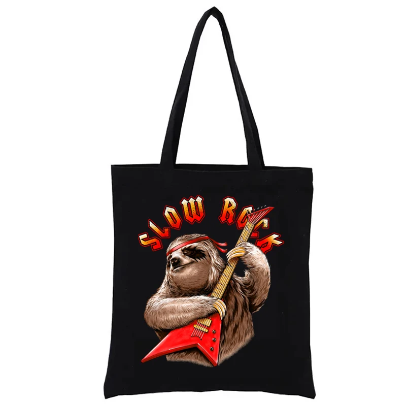 

Slow Rock Printd Shopping Bag Funny Tote Bags Women's Handbag Fashion Female Handbags Casual Totes Shopper Totebag Eco Canvas