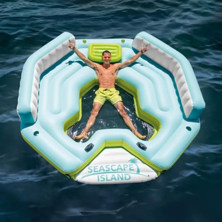 صالة معلقة مائية قابلة للنفخ على شكل جزيرة Seascape مع حامل أكواب مدمج لمنطقة تبريد ومساند ظهر كبيرة الحجم