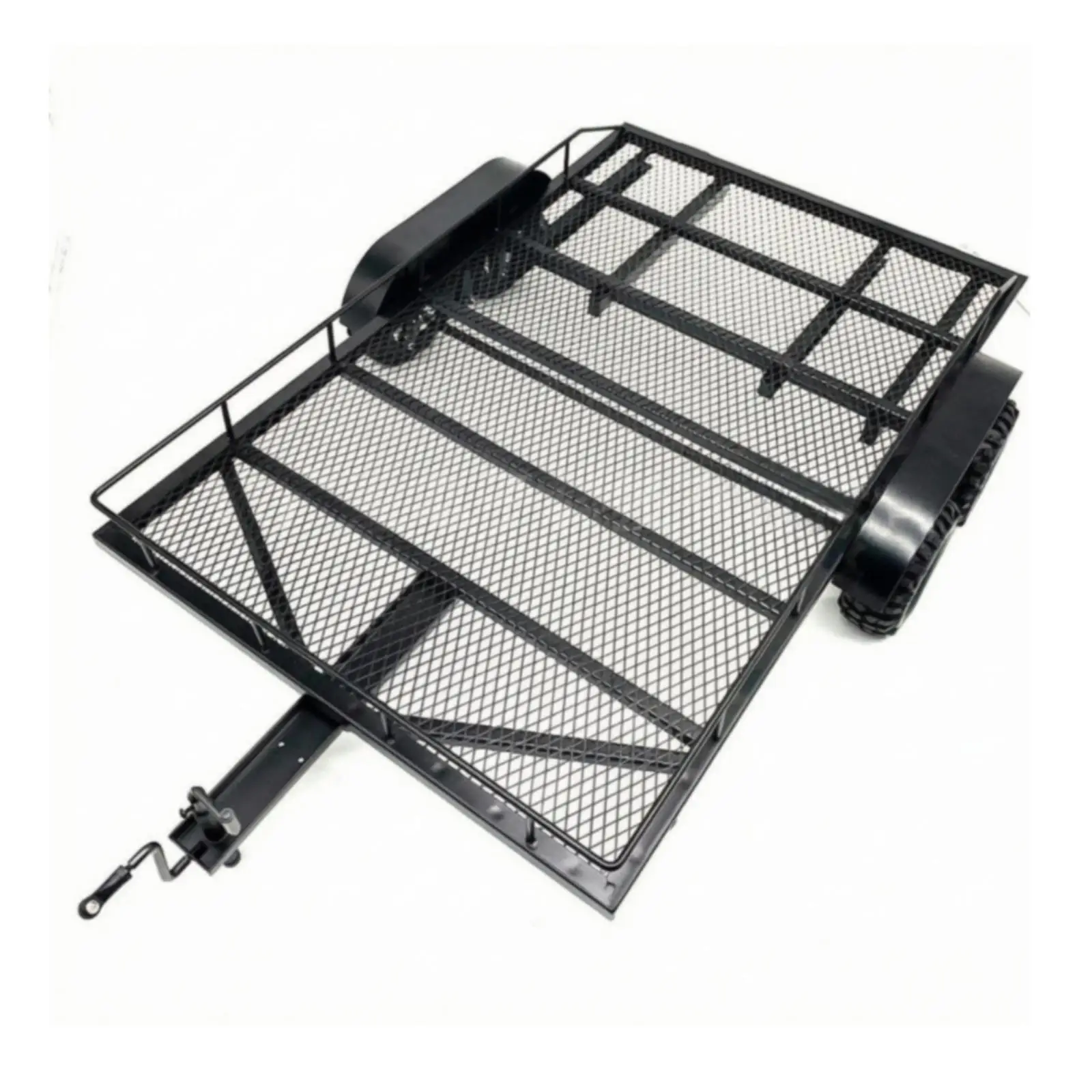RC Crawler Flatbed Trailer with Mesh Deck Raised Perimeter Rails Metal RC Crawler Transport Trailer Long-Lasting High Strength