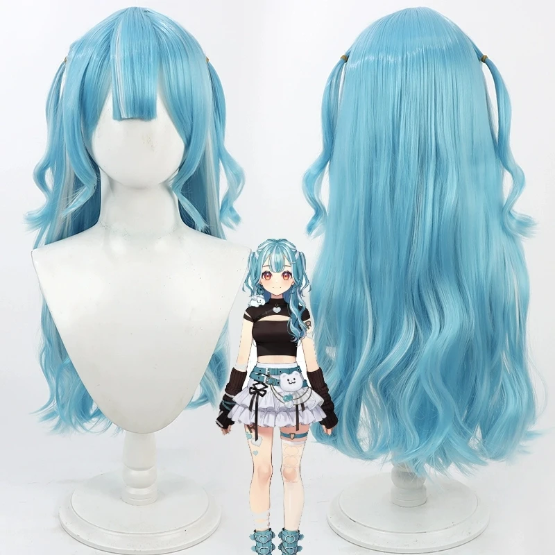 Vtuber Shiranami Ramune Cosplay Wig 70cm Blue Gray Heat Resistant Synthetic Hair Halloween Party Role Play Carnival + Wig Cap