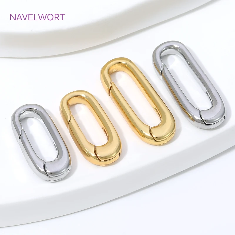 1/2/4Pcs 18K Gold Plated Oval Spring Clasp For Jewelry,Carabiner Necklace Clasps Closures Connector,DIY Bracelet Making Finding view 3