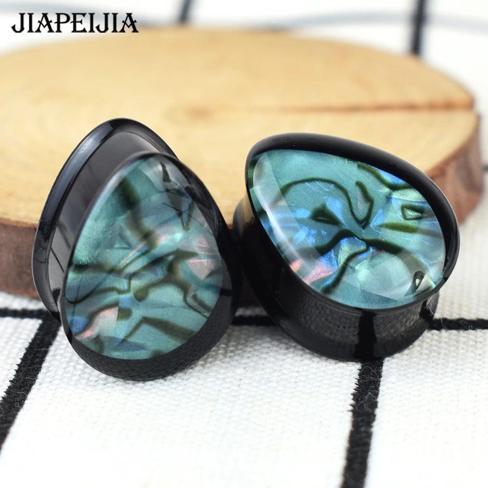 2pcs 8-50mm multicolore Shell Pattern Ear Plug tunnel calibri barella per le orecchie doppia spina svasata gioielli per il corpo per donna uomo